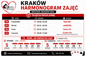 Harmonogram zajęć brydżowych w Krakowie - wrzesień-grudzień 2026